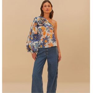 FARM Rio one-shoulder floral print top